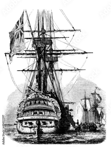 Illustration: Sailing Ship : the Bellerophon & Napoleon - begin. 19th century Sailing Ship : the Bellerophon & Napoleon - begin. 19th century