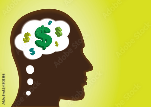 Vector: Thinking Money - head/brain thinking about money/dollar Thinking Money - head/brain thinking about money/dollar