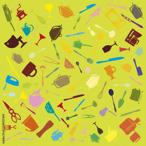 Vector: Set of color cutlery icons silhouette Set of color cutlery icons silhouette