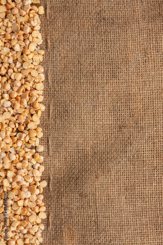 Photo: Dried peas lying on sackcloth Dried peas lying on sackcloth