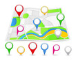 Vector: Abstract map with different map pins Abstract map with different map pins