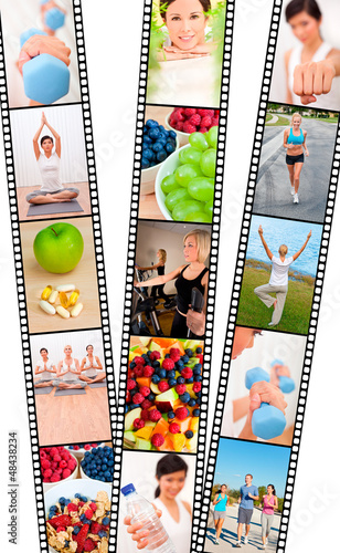 Photo: Film Strip Montage Men & Women Healthy Diet Exercise Film Strip Montage Men & Women Healthy Diet Exercise
