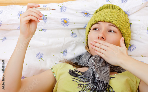 Photo: Sick woman have temperature Sick woman have temperature