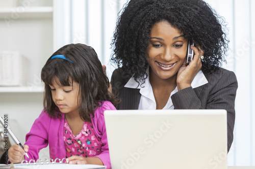Photo: African American Woman Businesswoman Cell Phone Child African American Woman Businesswoman Cell Phone Child