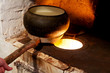 russian oven and old cast-iron pot