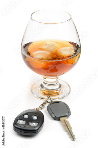 Photo: glass of alcohol and car keys glass of alcohol and car keys