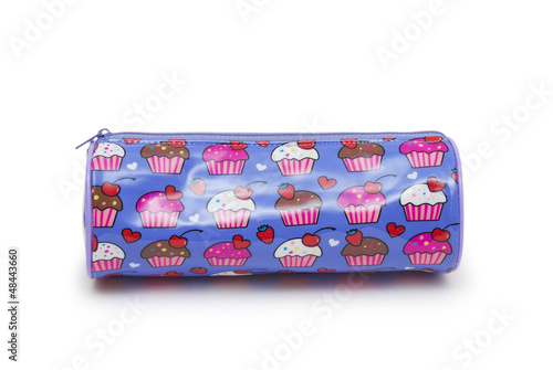 Photo: A pencil case isolated against a white background A pencil case isolated against a white background
