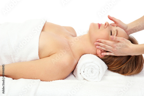 Photo: Portrait of beautiful woman taking head massage, isolated Portrait of beautiful woman taking head massage, isolated