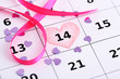 Notes on the calendar (valentines day), close-up