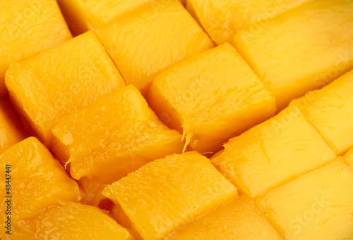 Photo: Ripe appetizing mango close-up background Ripe appetizing mango close-up background