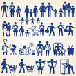 Family icons, people silhouettes set of various things