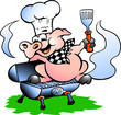 Vector illustration of an Chef Pig standing on a BBQ barrel