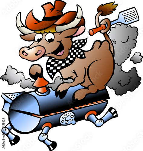 Vector: Vector illustration of an Cow riding a BBQ barrel Vector illustration of an Cow riding a BBQ barrel