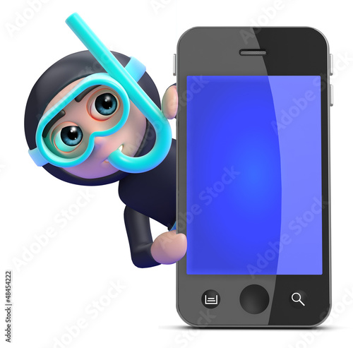 Illustration: Scuba guy behind a smartphone Scuba guy behind a smartphone