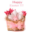 easter eggs and rabbit in basket 