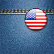 Bright Colorful USA Flag Badge on Denim Fabric Texture