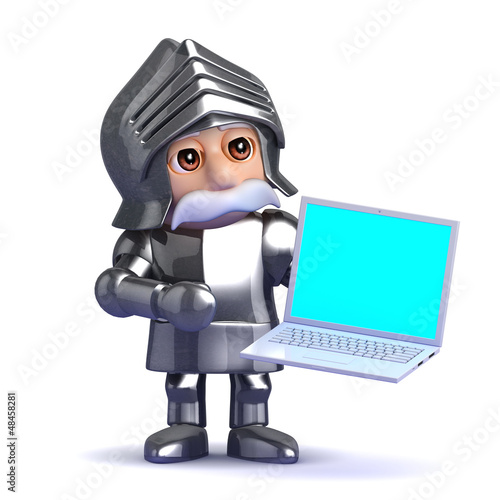 Illustration: Knight holds a laptop Knight holds a laptop