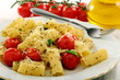 Pasta with tomatoes closeup.