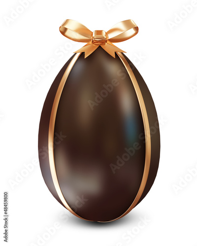Illustration: Chocolate Easter Egg with Golden Bow on white background Chocolate Easter Egg with Golden Bow on white background