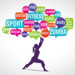 nuage de mots bulles silhouette : fitness, zumba