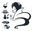 vector image of Japanese girl with traditional food