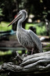 White pelican (Pelecanus onocrotalus) standing on grass