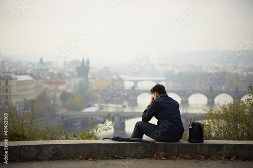 Photo: Sad man in autumn park, Prague Sad man in autumn park, Prague