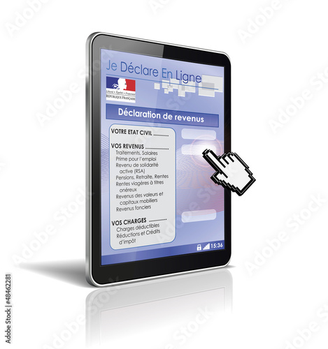 Illustration: tablette tactile 3d : déclaration de revenus tablette tactile 3d : déclaration de revenus