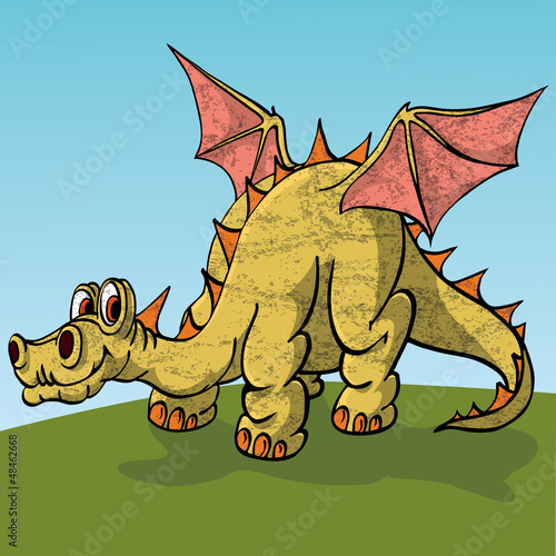 Vector: Brontosaurus with wings posuschiysya peacefully on the grass. Brontosaurus with wings posuschiysya peacefully on the grass.