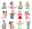 collection of kids with different emotions isolated on white bac