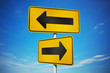 Strategic path with yellow traffic signs