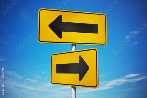 Illustration: Strategic path with yellow traffic signs Strategic path with yellow traffic signs