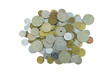 Many different coins collection on white background