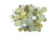 Many different coins collection on white background