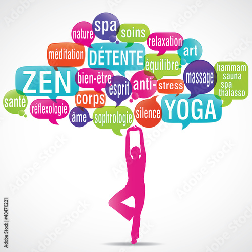 Illustration: nuage de mots bulles silhouette : détente zen nuage de mots bulles silhouette : détente zen