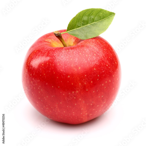 Photo: Red apple with leaf Red apple with leaf