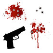 Gun with bullet holes and blood