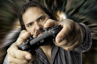 Isolated man with video game controller