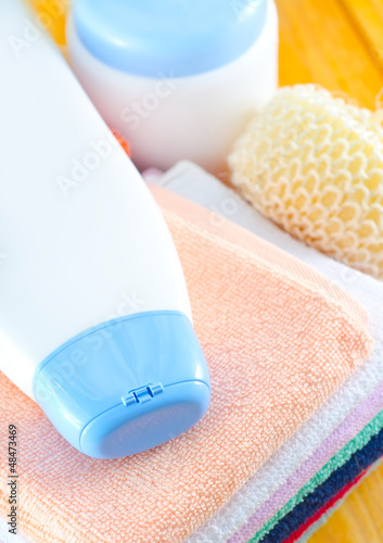 Photo: shampoo, body wash and towels shampoo, body wash and towels