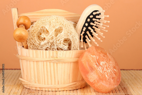 Photo: Loofah on color background Loofah on color background