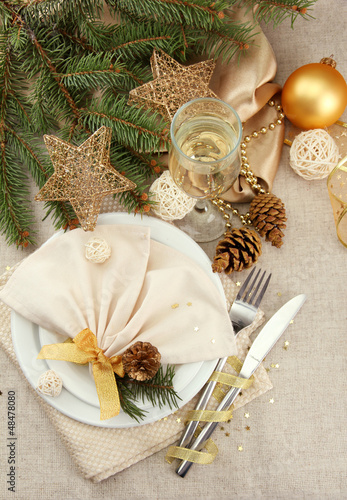 Photo: beautiful christmas setting, close up beautiful christmas setting, close up