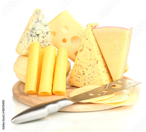 Photo: Various types of cheese isolated on white Various types of cheese isolated on white