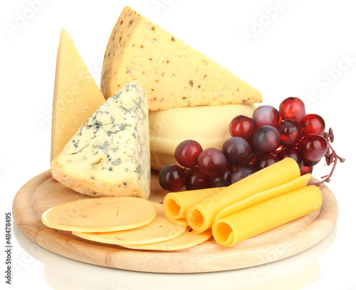 Photo: Various types of cheese isolated on white Various types of cheese isolated on white
