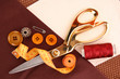 Sewing accessories and fabric close-up