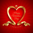 Valentines day greeting with golden ribbon heart