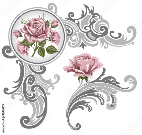 Vector: Corner piece ornament of roses Corner piece ornament of roses