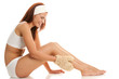 Woman with sisal glove