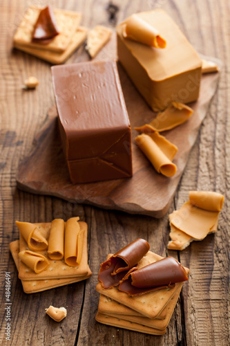 Photo: Norwegian brunost cheese Norwegian brunost cheese