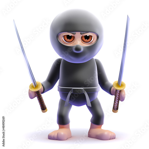 Illustration: Ninja goes into battle stance Ninja goes into battle stance