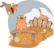 Cat and a raven. Cartoon